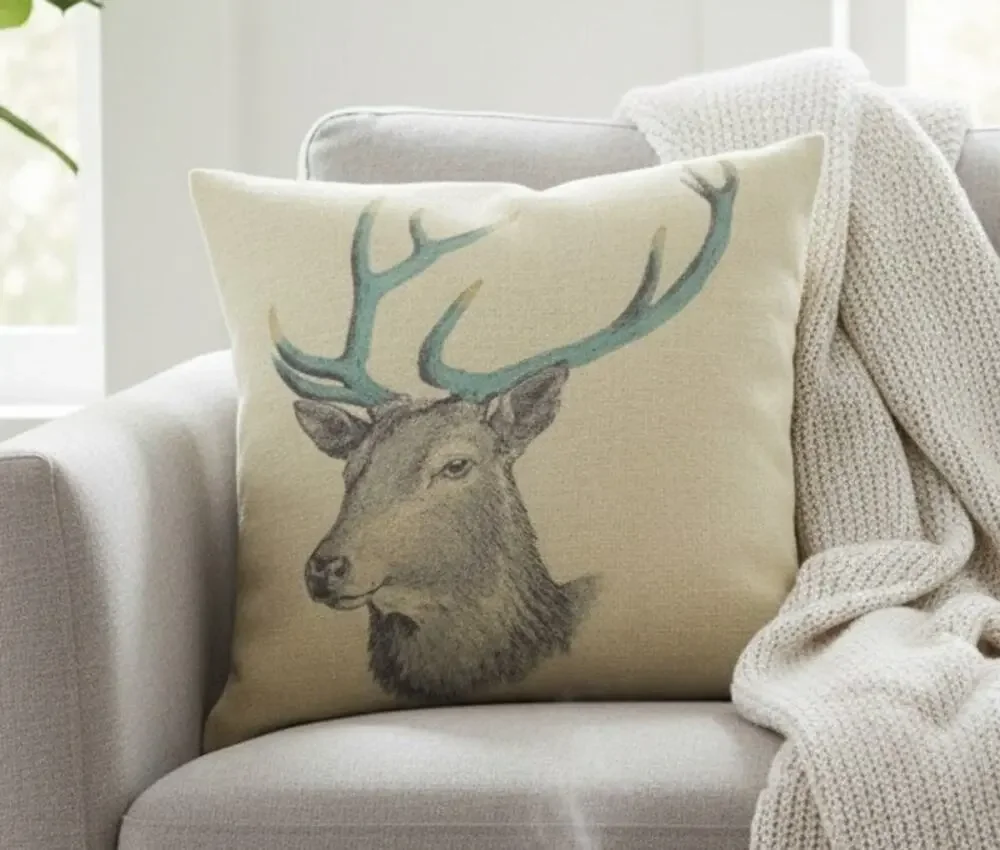 Deer Head Profile Accent Throw Pillow With 14 x 14 Inches Tan Brown
